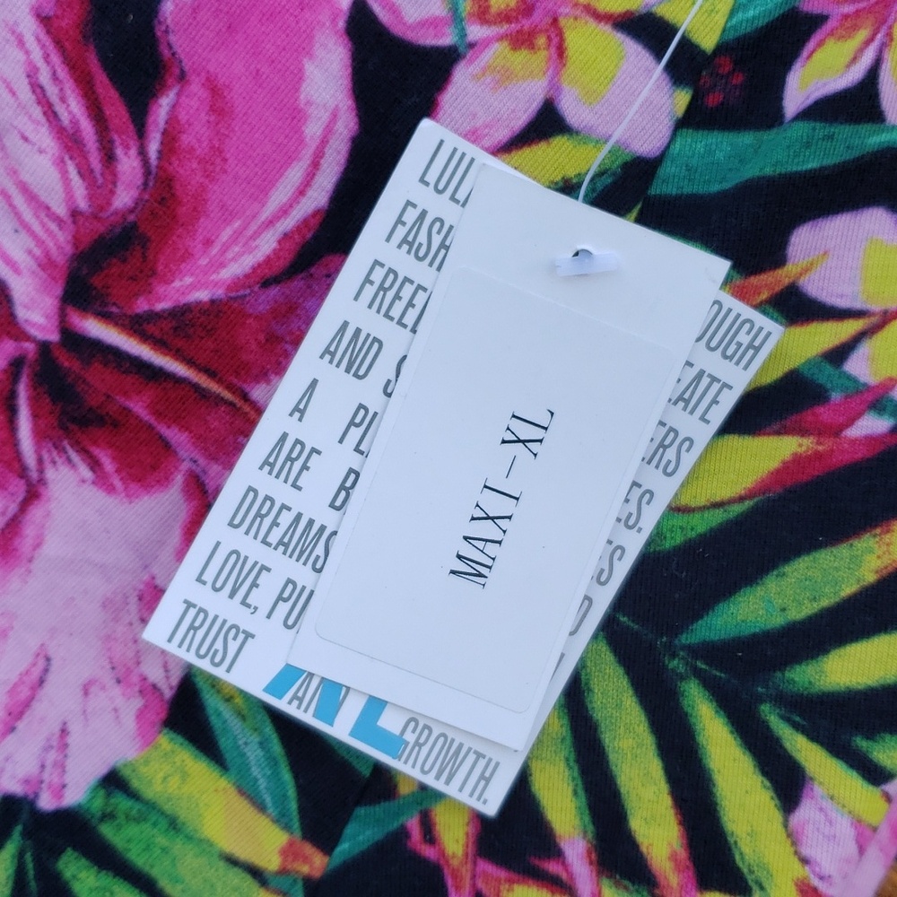 Lularoe Maxi Skirt Pink Hibiscus Green Palm Leaves NWT sz XL - Picture 2 of 4